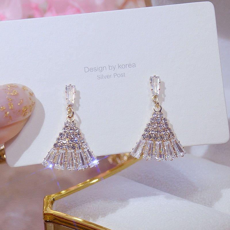 Luxury 14K Real Gold Plated Leaves Earring Delicate Micro Inlaid Cubic Zircon CZ Stud Pendant Earrings Wedding Jewelry - Frimunt Clothing Co.