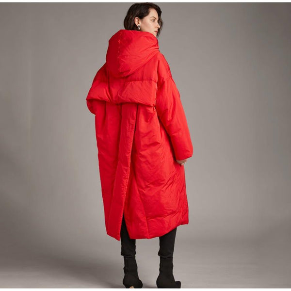 S- 7XL Winter Oversize Warm Duck Down Coat Female X-Long Down Warm Jacket Hooded Cocoon Style