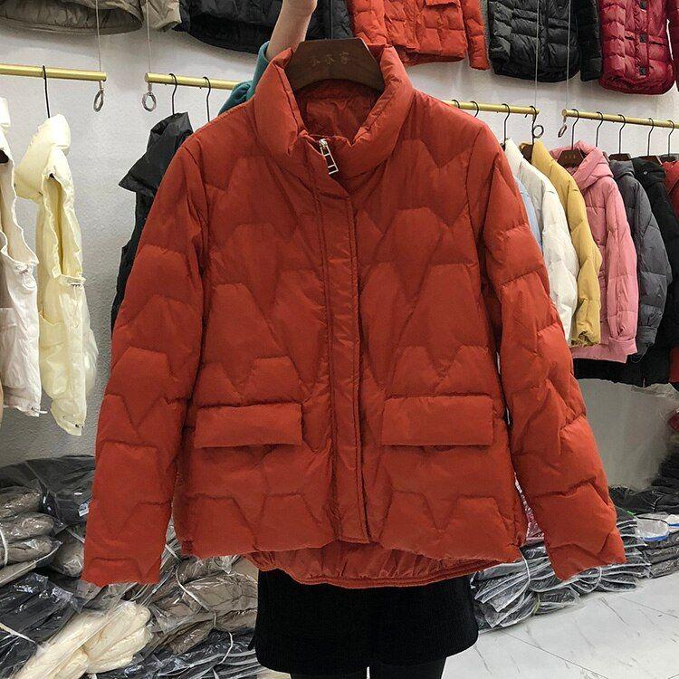 Ultra Light Quilted Women's Down Jacket Stand Collar 90% White Duck Down Solid Color - Frimunt Clothing Co.