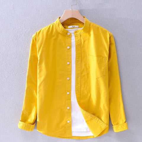 Men's Cotton Long Sleeve Shirt Spring Fall Stand Collar Solid Colors High Quality Clothing Y3170 - Frimunt Clothing Co.
