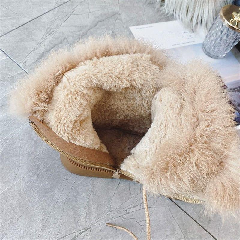 Women's Boots Suede Leather Flat Mid-Calf Boots Winter Plush Fur Warm Boots 34-43 - Frimunt Clothing Co.