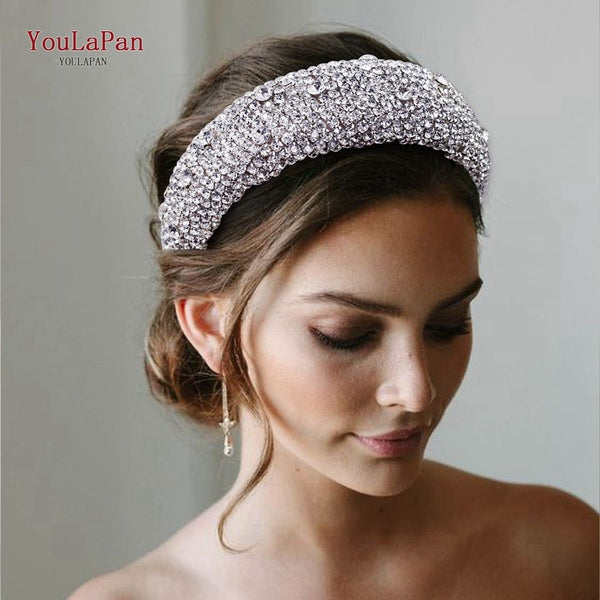 Padded Rhinestone Bridal Full Crystal Tiara Headband