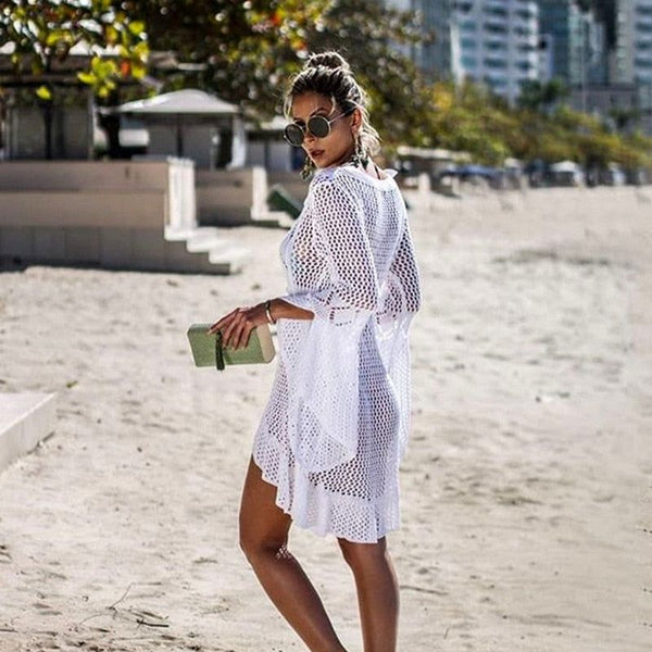New Crochet Cover Up Lace Hollow Swimsuit Beach Dress Women Summer Beach Wear Tunic