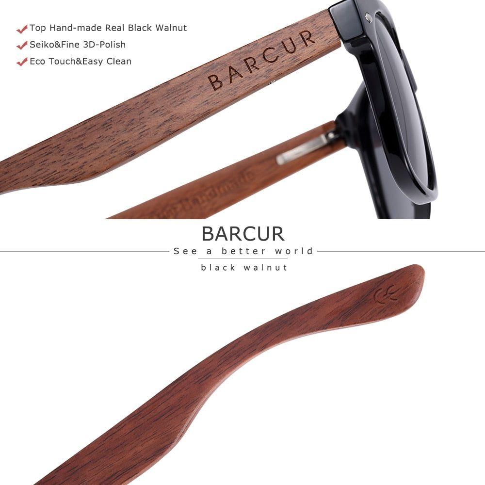BARCUR Black Walnut Sunglasses Wood Polarized Sunglasses UV400 Protection Eyewear Wooden Original Box - Frimunt Clothing Co.
