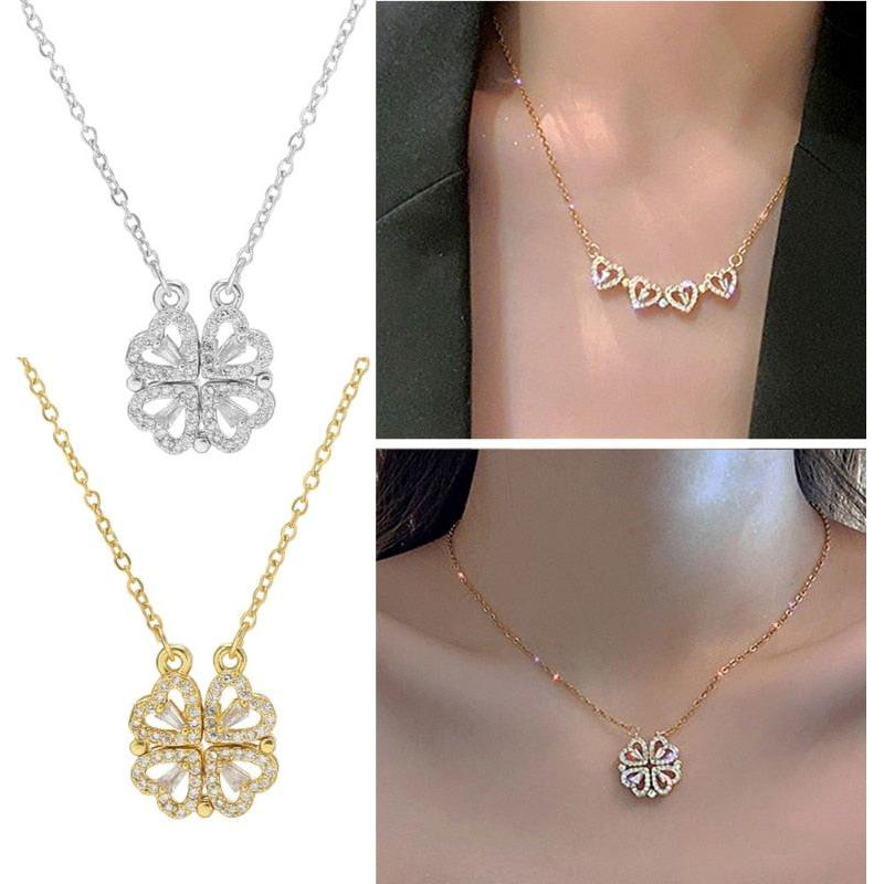 Women's Magnetic Folding Heart-Shaped Four-Leaf Clover Necklace New Popular Design 2 in 1 - Frimunt Clothing Co.