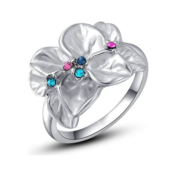 Trendy Colorful Rhinestone Flower Ring White Glaze Jewelry For Women L2010228290