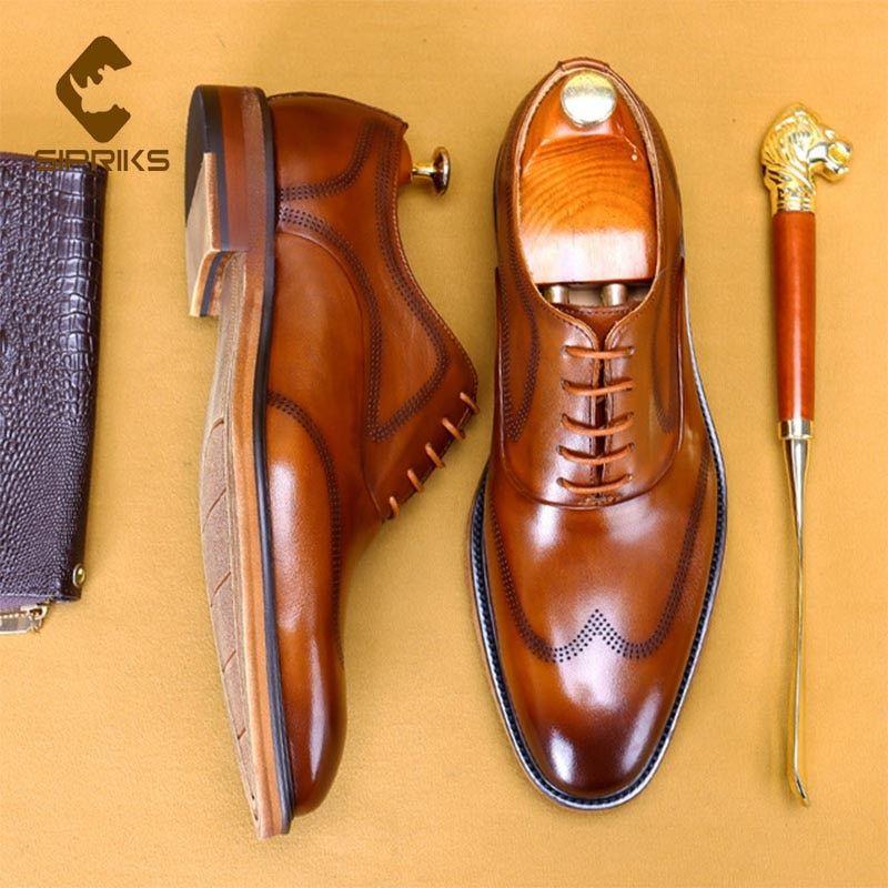 Men's Leather Shoes High Quality Italian Handmade Wingtip Dress Shoes Brogues Oxfords - Frimunt Clothing Co.