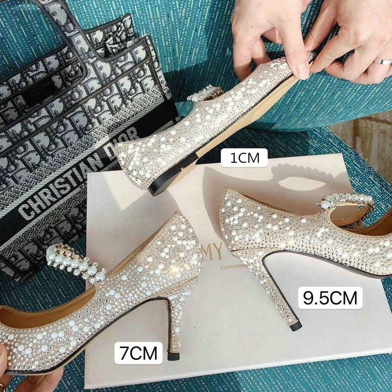 New Rhinestone High Heels Luxury Mary Jane Bridal Shoes Pointed Toe Crystal Beading Pearls - Frimunt Clothing Co.
