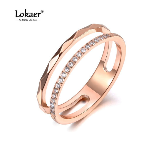 Titanium Stainless Steel Ring Trendy Mosaic Faceted Cut CZ Crystal Rose Gold Rings For Women R19063