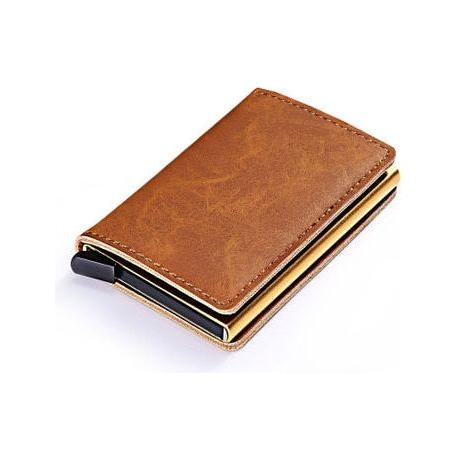 RFID Business Credit Card Holder Multifunction Automatic Aluminum Alloy Leather Cards Case Mini Wallet - Frimunt Clothing Co.