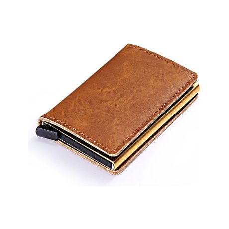 RFID Business Credit Card Holder Multifunction Automatic Aluminum Alloy Leather Cards Case Mini Wallet