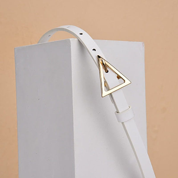 New Style Eco Leather Triangle Buckle Women's Thin Belt Length 115cm White Black Khaki