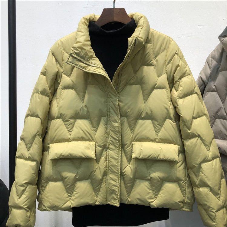 Ultra Light Quilted Women's Down Jacket Stand Collar 90% White Duck Down Solid Color - Frimunt Clothing Co.