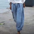 Women's Baggy Elastic Waist Pleated Jeans - Frimunt Clothing Co.