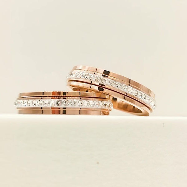 New Stainless Steel Spinning Ring Rose Gold Micro Pave CZ Crystal R19027 - Frimunt Clothing Co.