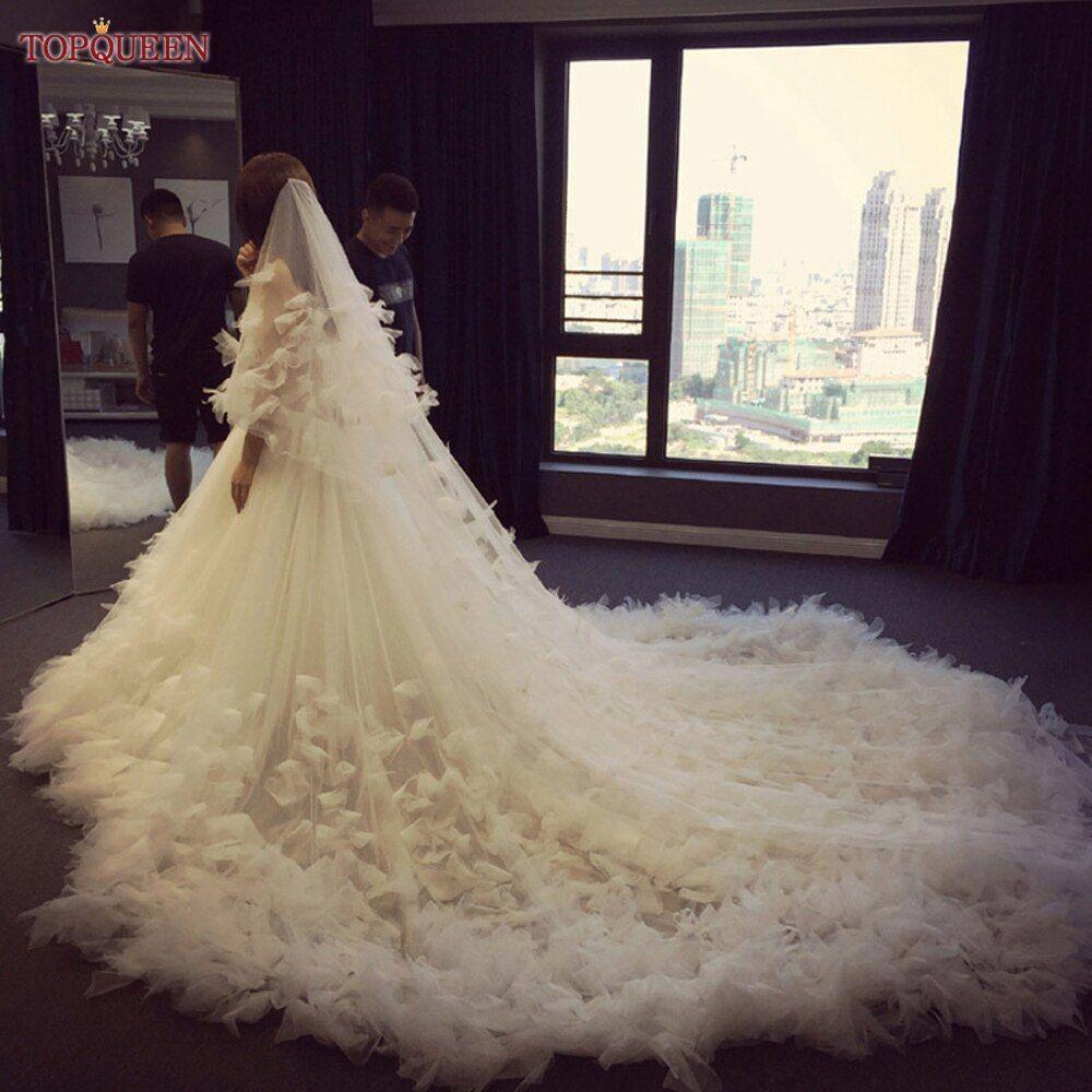 Luxury Wedding Veil with Blusher Soft Tulle 2 Tier Cathedral Length 3- 5M 3D Flowers Veil - Frimunt Clothing Co.