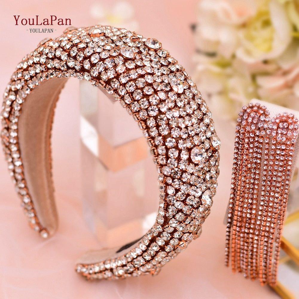 Padded Rhinestone Bridal Full Crystal Tiara Headband - Frimunt Clothing Co.