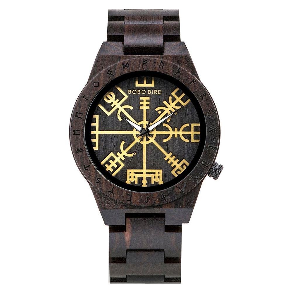 BOBO BIRD Wood Norse Rune Compass Men's Watches Luxury Wooden Strap Bamboo Gift Box - Frimunt Clothing Co.