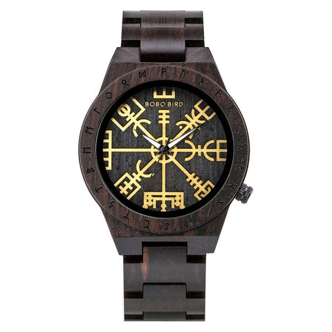 BOBO BIRD Wood Norse Rune Compass Men's Watches Luxury Wooden Strap Bamboo Gift Box