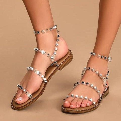 Women's Summer Metal Studded Flat Strappy Sandals