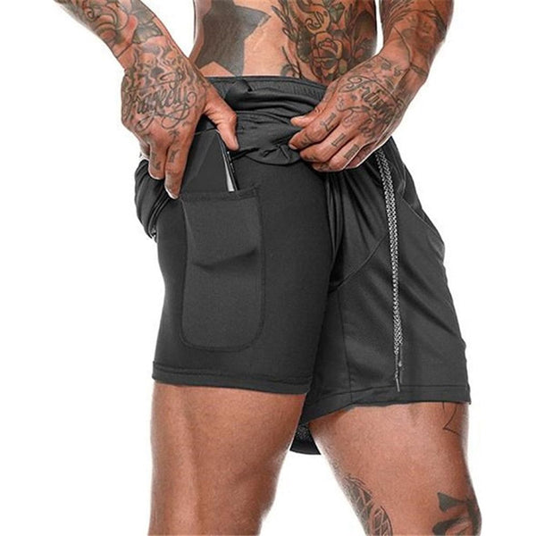 NEW Men's Running Shorts 2 in 1 Sports Shorts Double-deck Quick Drying Beach Sports Jogging Gym With Phone Pocket - Frimunt Clothing Co.