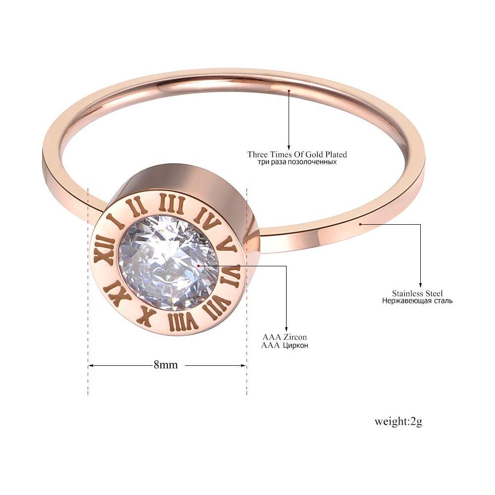 Fashion Austrian Crystal Round Roman Numerals Stainless Steel Ring Rose Gold, Gold, Silver Colors - Frimunt Clothing Co.