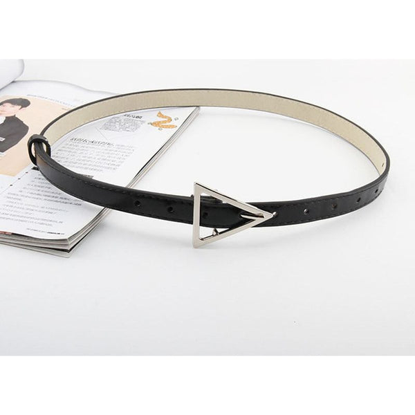 New Design Women Eco Leather Thin Belt Luxury Brand Triangle Buckle Silver Gold Bronze 100cm - Frimunt Clothing Co.