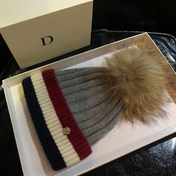 Women's Winter Knitted Hats With 100% Fur Pompom In Box - Frimunt Clothing Co.