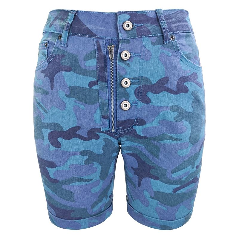 Women's Camouflage Shorts Mid-Waist Button-fly Jeans Summer Plus Sizes Straight Leg