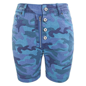 Women's Camouflage Shorts Mid-Waist Button-fly Jeans Summer Plus Sizes Straight Leg - Frimunt Clothing Co.
