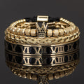 3 Piece Set Luxury Crown Handmade Men Enamel Roman Numeral Bangles Hemp Rope Stainless Steel Micro Pave CZ Luxury Jewelry - Frimunt Clothing Co.