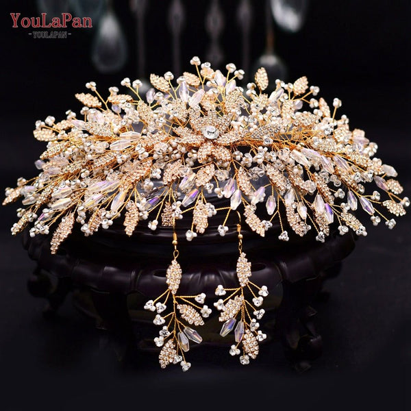 YouLaPan HP377 Ladies Wedding Crown Bridal Crowns for Brides Hair Accessories Metal Crystal Bridal Hair Band Wedding Tiara - Frimunt Clothing Co.