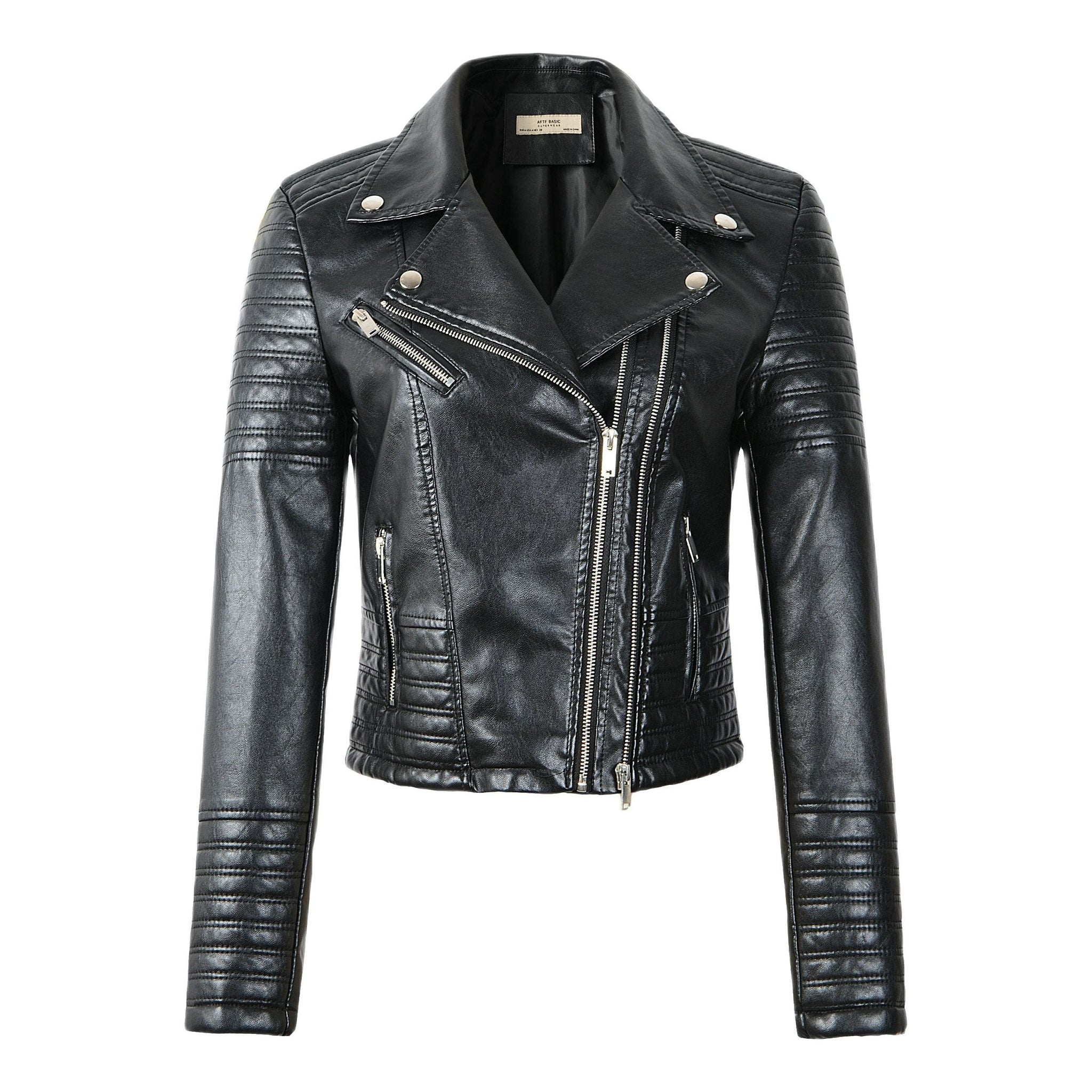 New Fashion Women Motorcycle Faux Leather Jackets Long Sleeve Autumn Winter Biker Zippers Streetwear Black