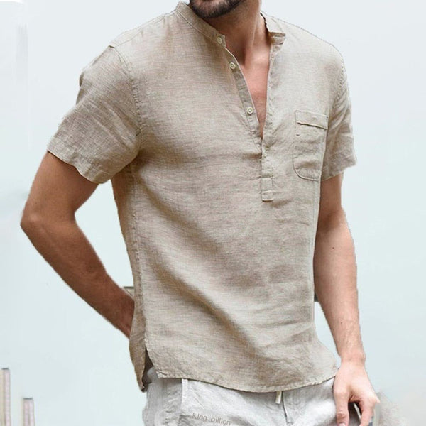 Summer Men's Short-Sleeved Cotton Linen T-shirt Breathable S-3XL