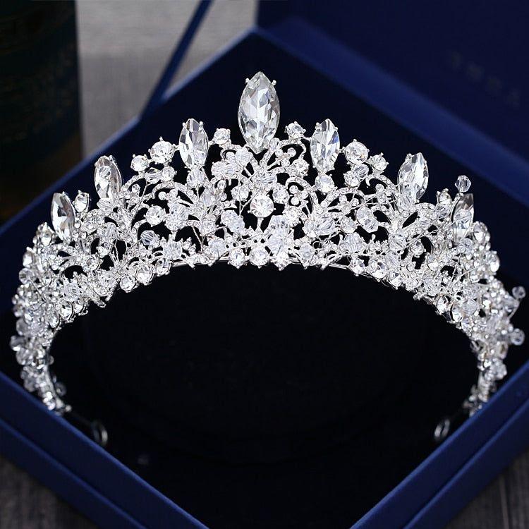 Baroque Vintage Silver or Gold Crystal Flowers Beads Tiaras - Frimunt Clothing Co.