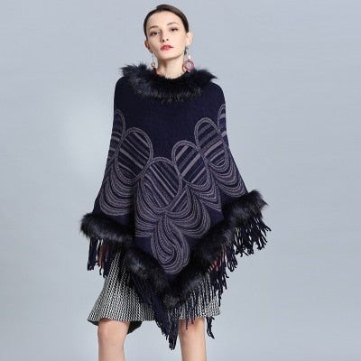 Women's Luxury Knitted Cape Cashmere Loose Long Sleeve Fringed - Frimunt Clothing Co.