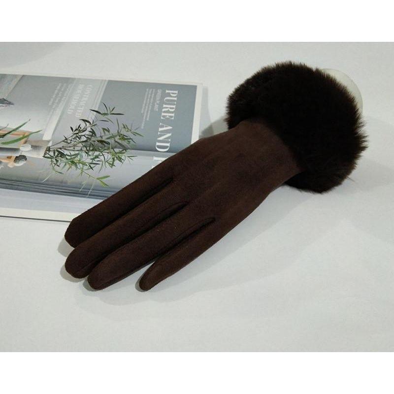 Fashion Women Winter Warm Suede Leather Touch Screen Glove Female Faux Rabit Fur Embroidery Plus velvet thick driving gloves H92 - Frimunt Clothing Co.