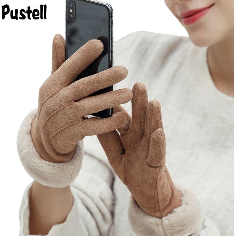 Women Winter Touch Screen Suede Furry Warm Full Finger Gloves - Frimunt Clothing Co.