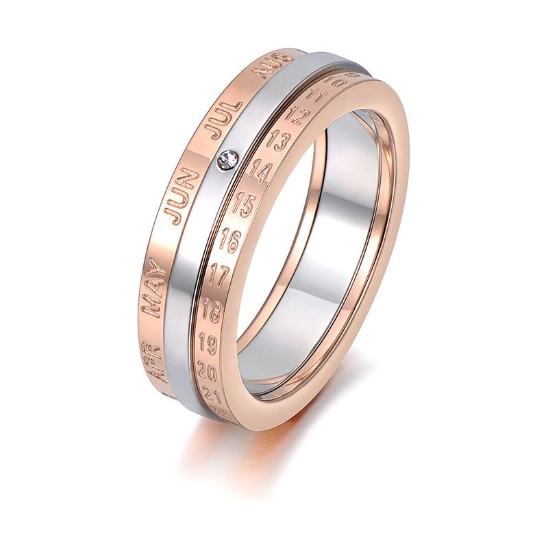 Fashion Rotatable Ring Rose Gold Color Monthly Calendar Jewelry With Single Cystal Stainless Steel Ring For Women R18133 - Frimunt Clothing Co.