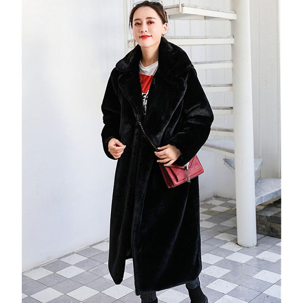 2023 New Women Winter Warm Faux Fur Coat Thick Women Long Coat Turn Down Collar