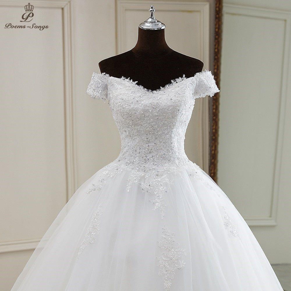 Amelia Sexy Boat Neck Style Short Sleeves Wedding Ball Gown - Frimunt Clothing Co.