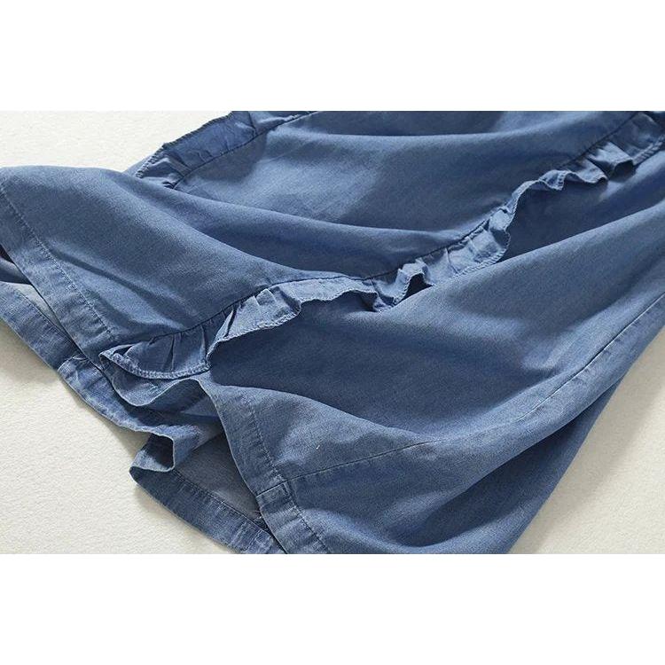 Women's Sleeveless Ruffled Casual Summer Sundress Short Soft Cotton Denim Beach Dress - Frimunt Clothing Co.