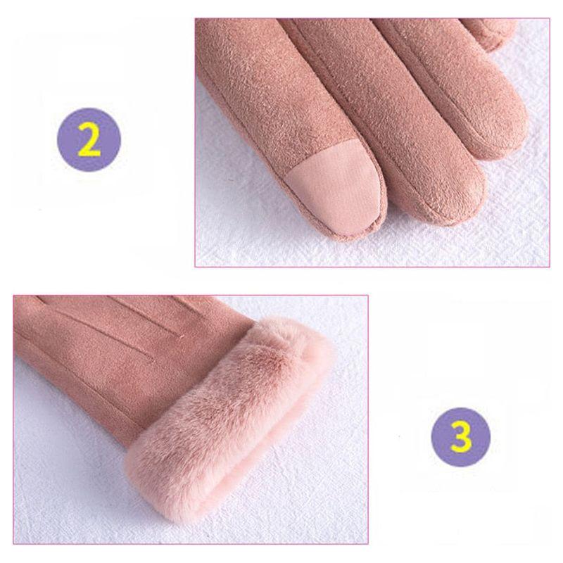 Women Winter Touch Screen Suede Furry Warm Full Finger Gloves - Frimunt Clothing Co.