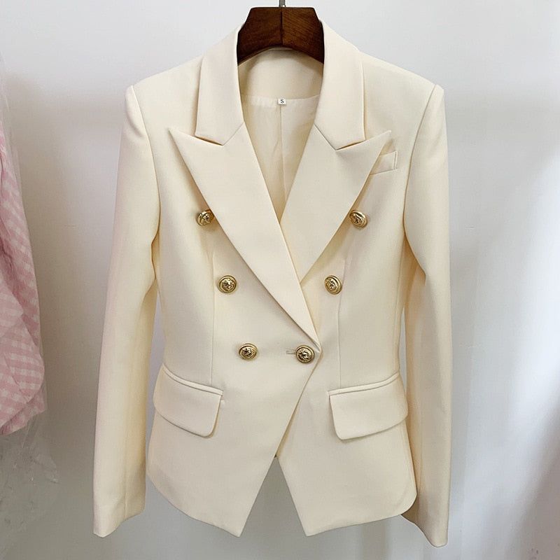 Beige Women's Blazer Formal Double Breasted Buttons Blazer High Quality - Frimunt Clothing Co.