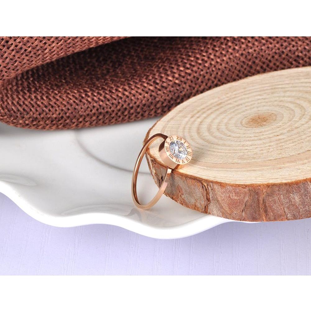 Fashion Austrian Crystal Round Roman Numerals Stainless Steel Ring Rose Gold, Gold, Silver Colors - Frimunt Clothing Co.