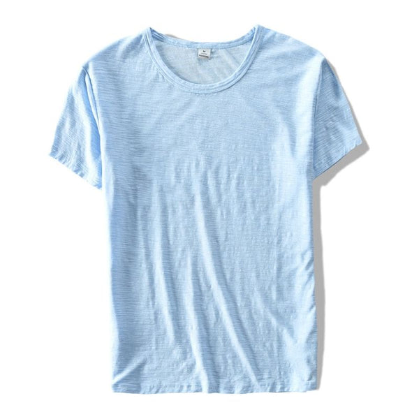 New Men's Short Sleeve O-NECK Breathable 100% Raw Cotton Linen Soft High Quality T-Shirt- 213