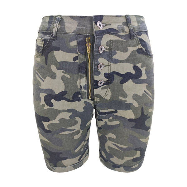 Women's Camouflage Shorts Mid-Waist Button-fly Jeans Summer Plus Sizes Straight Leg - Frimunt Clothing Co.