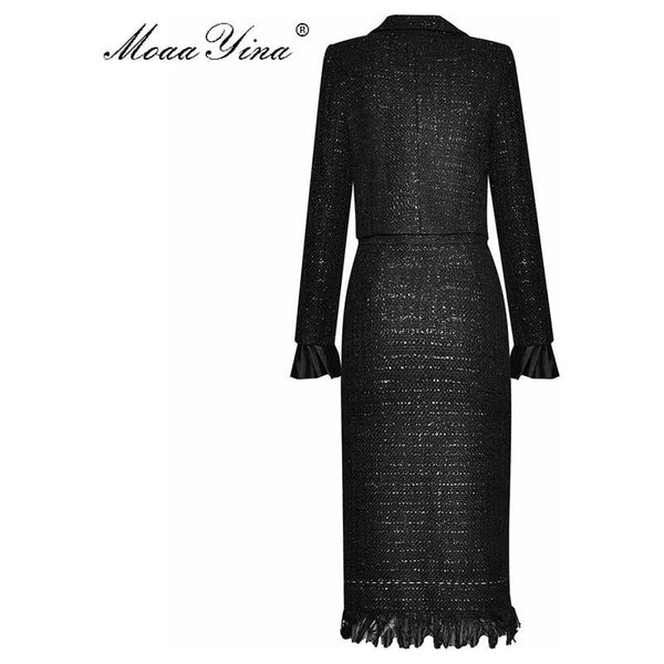 Designer Set Women's Long Sleeve Single-Breasted Jacket Top + Skirt Two-piece set - Frimunt Clothing Co.