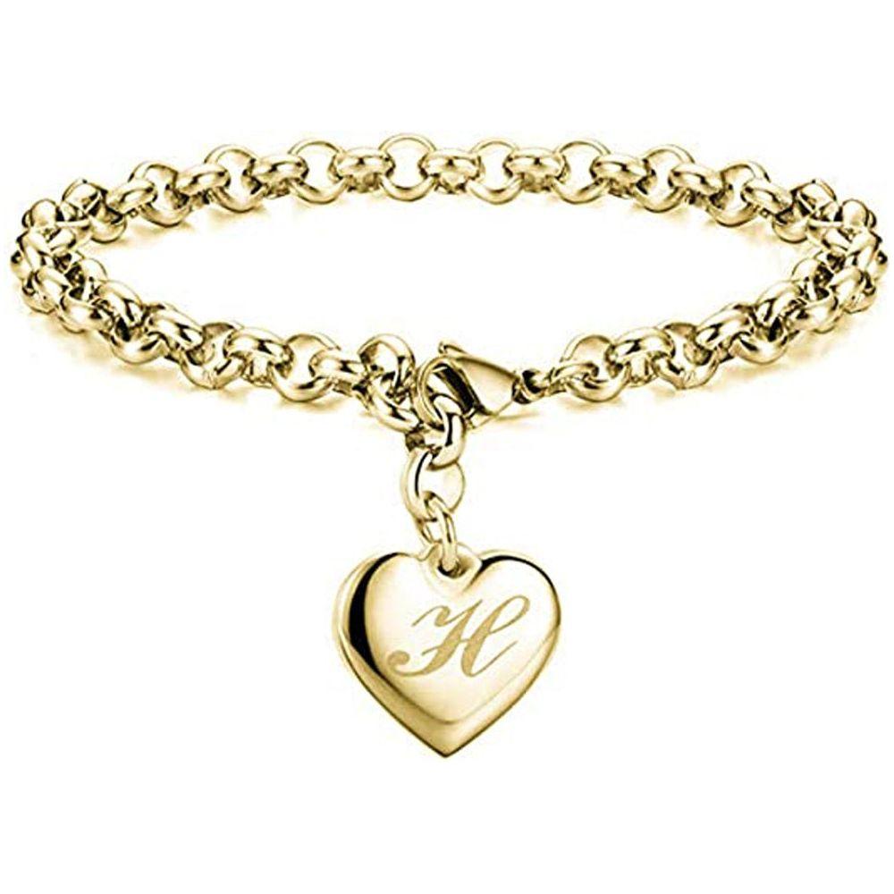 Initial Charm Gold-Color Bracelets Stainless Steel Heart 26 Letters Alphabet Bracelet for Women Girls Gifts - Frimunt Clothing Co.