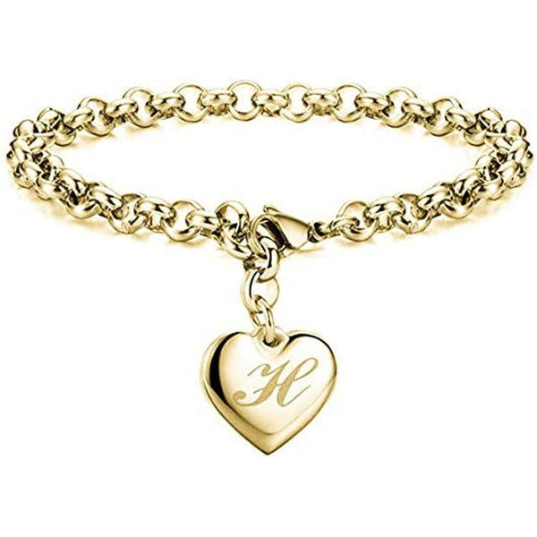 Initial Charm Gold-Color Bracelets Stainless Steel Heart 26 Letters Alphabet Bracelet for Women Girls Gifts - Frimunt Clothing Co.